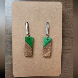 Mixed Media Wood Bright Green Earrings
